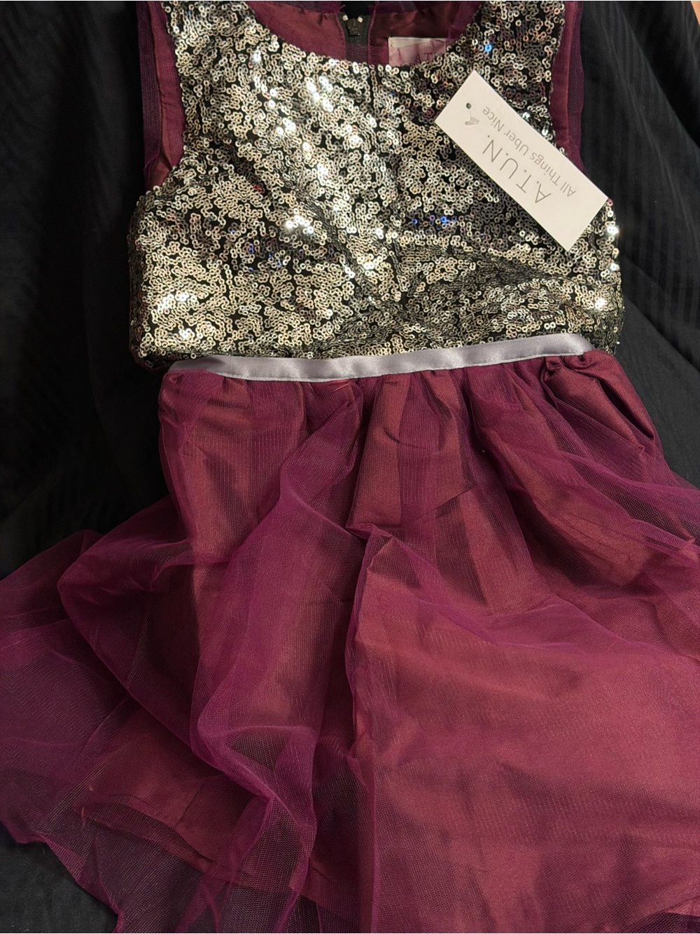 Art Class Gold Sequin Bodice Plum Tulle Party Dress